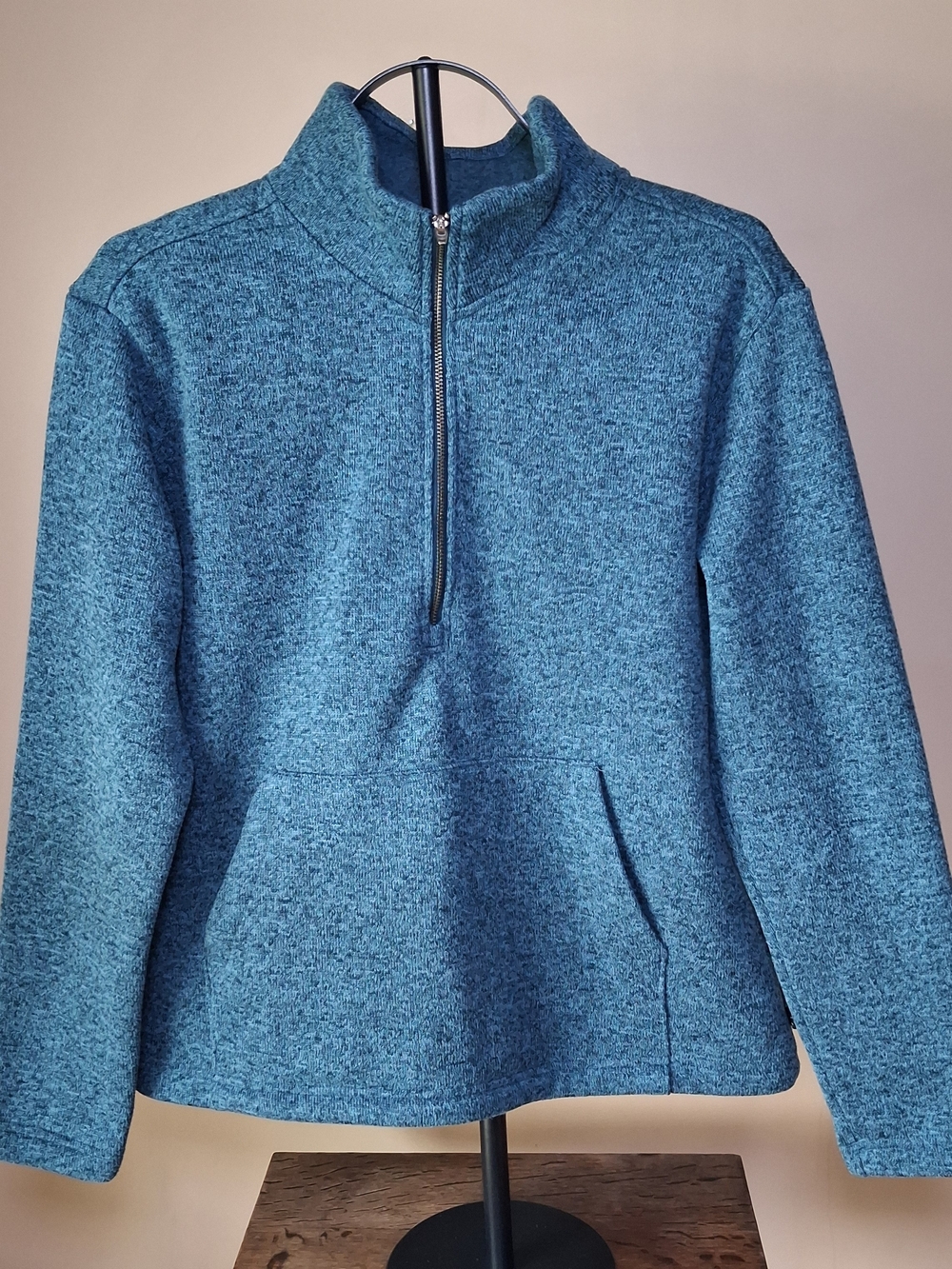 Eddie Bauer Womenโs Teal Marled 1/4 Zip Fleece Lined Sweater; Size M